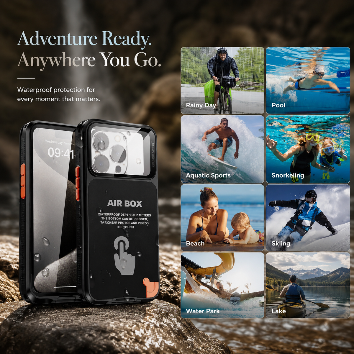 Premium iPhone Case Waterproof Shockproof Protective Cover IP68 Full Body Sealed Design Dustproof Underwater Protection Outdoor Slim Durable Design