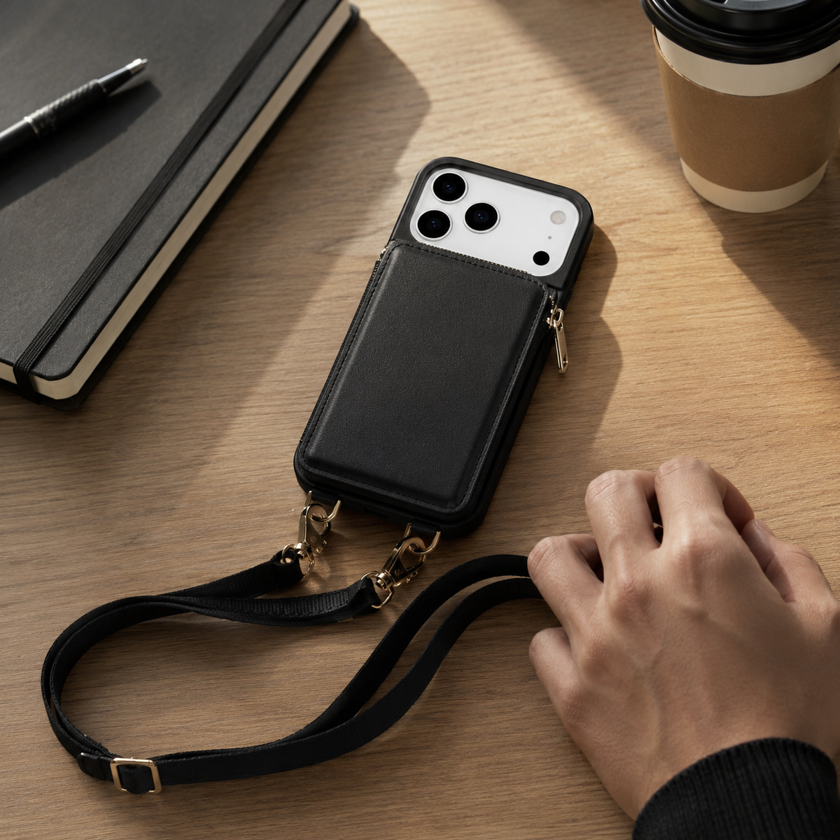 Premium iPhone Case Zipper Leather Wallet Card Holder Long Lanyard Shockproof PU Leather Storage Anti Scratch Non Slip Protective Cover Case