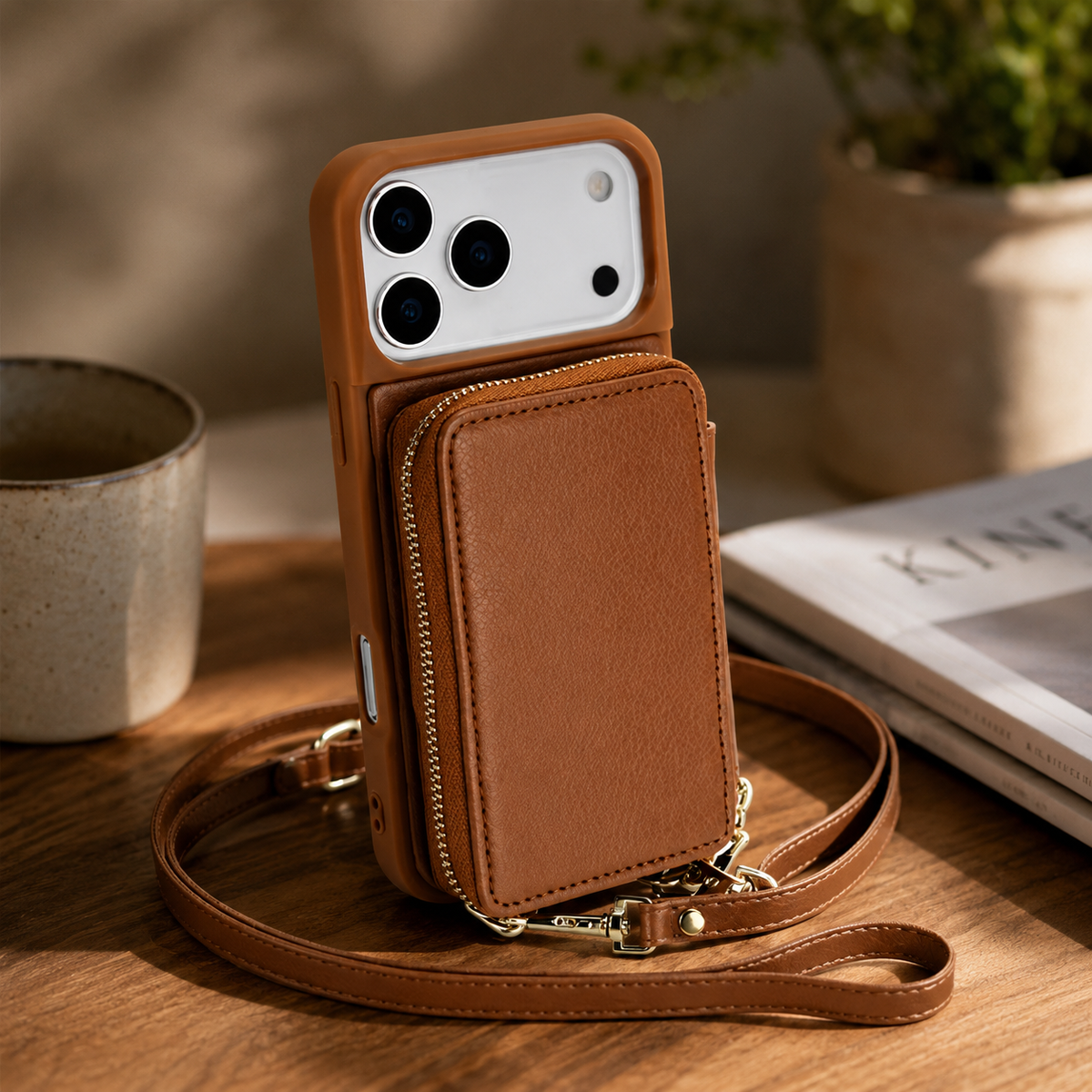 Premium iPhone Case Zipper Leather Wallet Card Holder Long Lanyard Shockproof PU Leather Storage Anti Scratch Non Slip Protective Cover Case