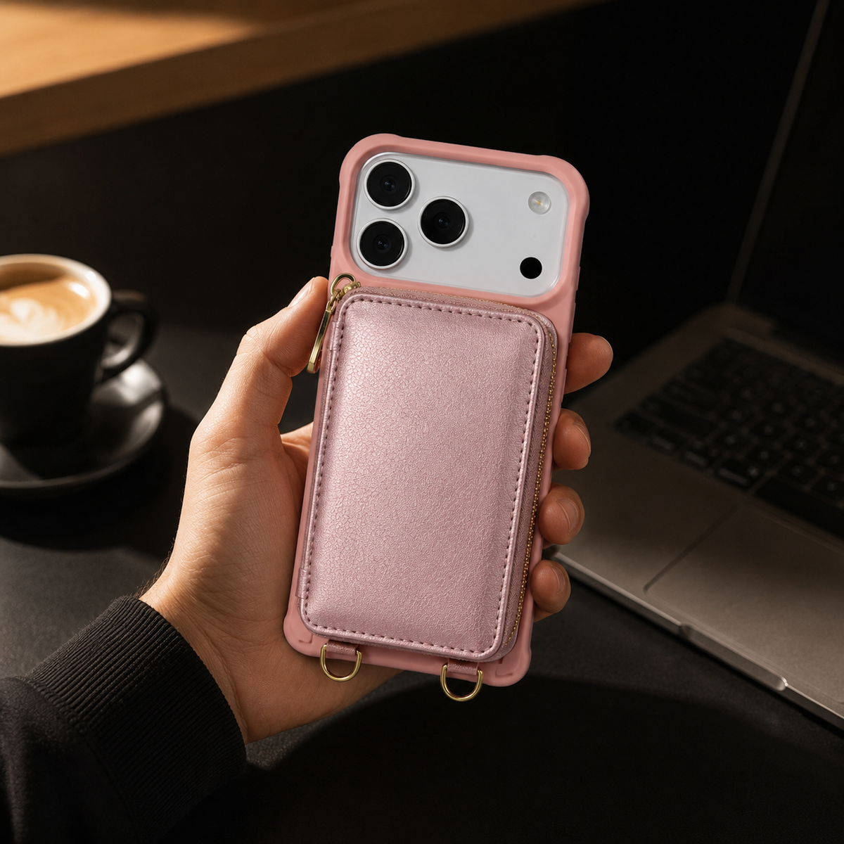 Premium iPhone Case Zipper Leather Wallet Card Holder Long Lanyard Shockproof PU Leather Storage Anti Scratch Non Slip Protective Cover Case