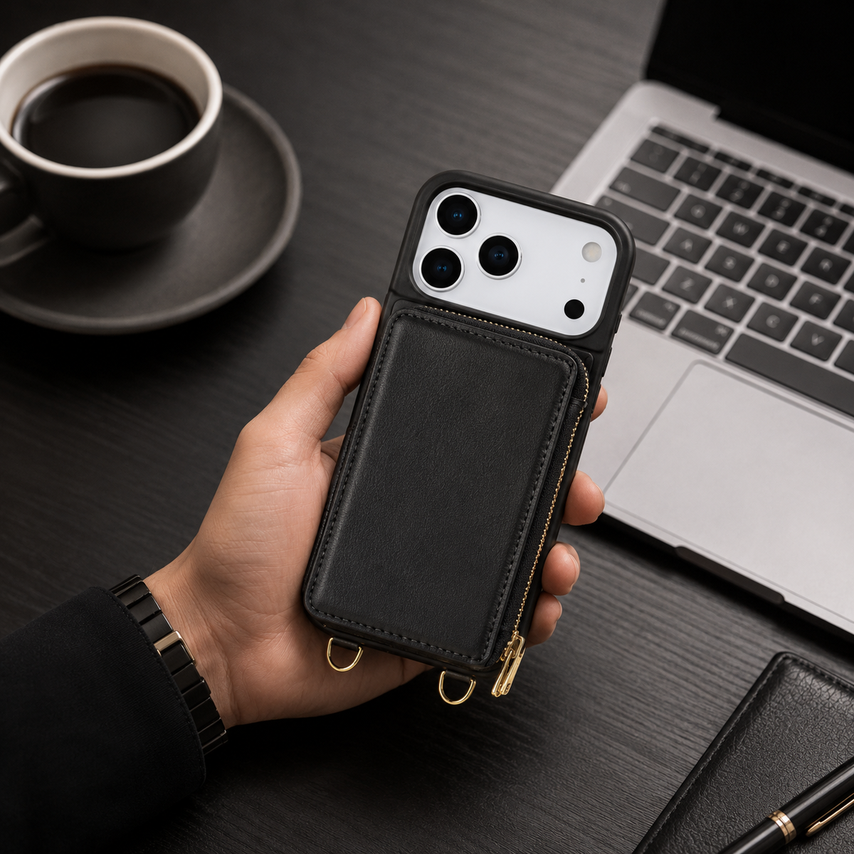 Premium iPhone Case Zipper Leather Wallet Card Holder Long Lanyard Shockproof PU Leather Storage Anti Scratch Non Slip Protective Cover Case