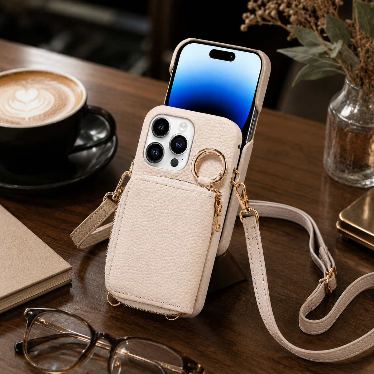 Premium iPhone Case Zipper Wallet Crossbody Cover PU Leather Card Holder Lanyard Strap Magnetic Closure Shockproof Full Protection Slim Design