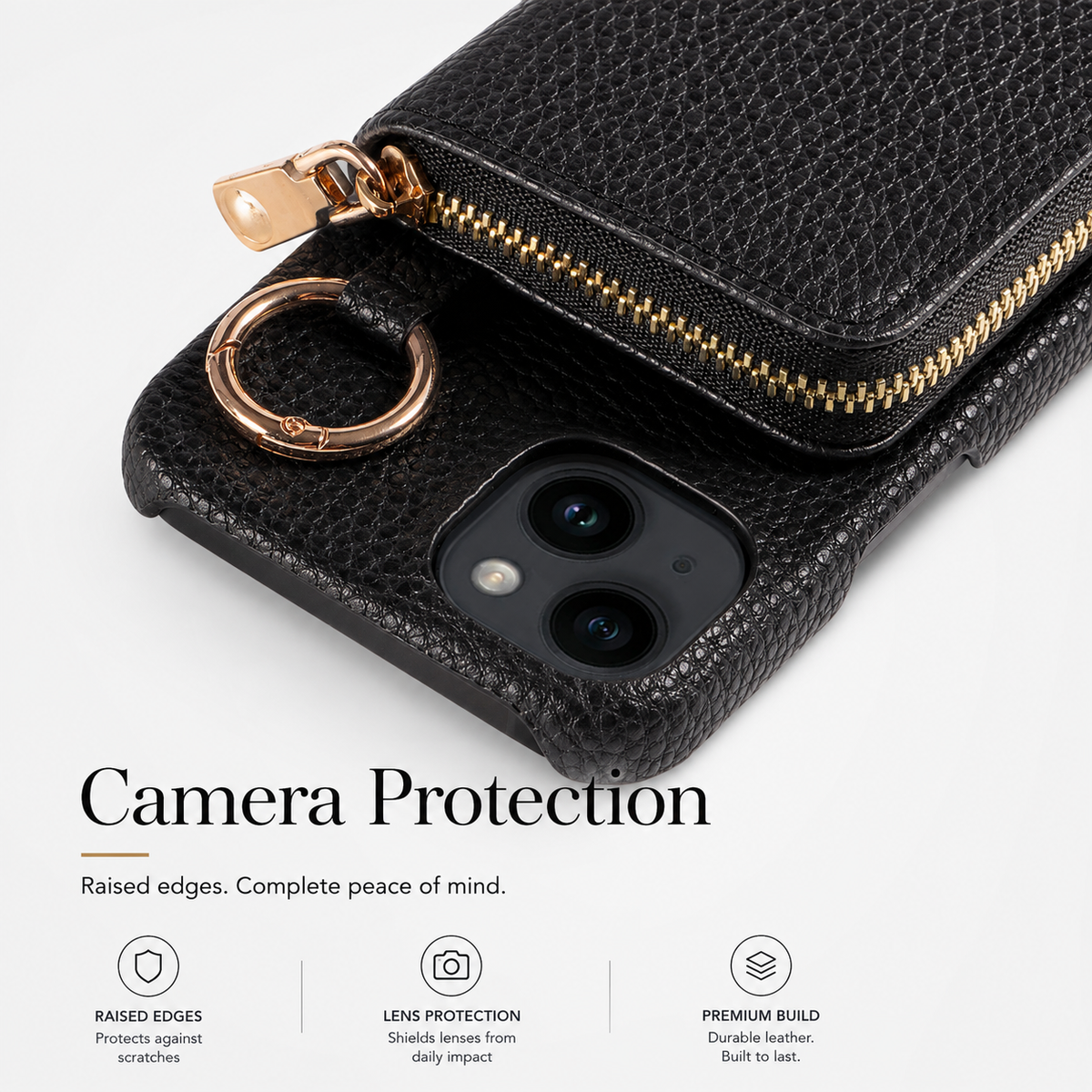 Premium iPhone Case Zipper Wallet Crossbody Cover PU Leather Card Holder Lanyard Strap Magnetic Closure Shockproof Full Protection Slim Design