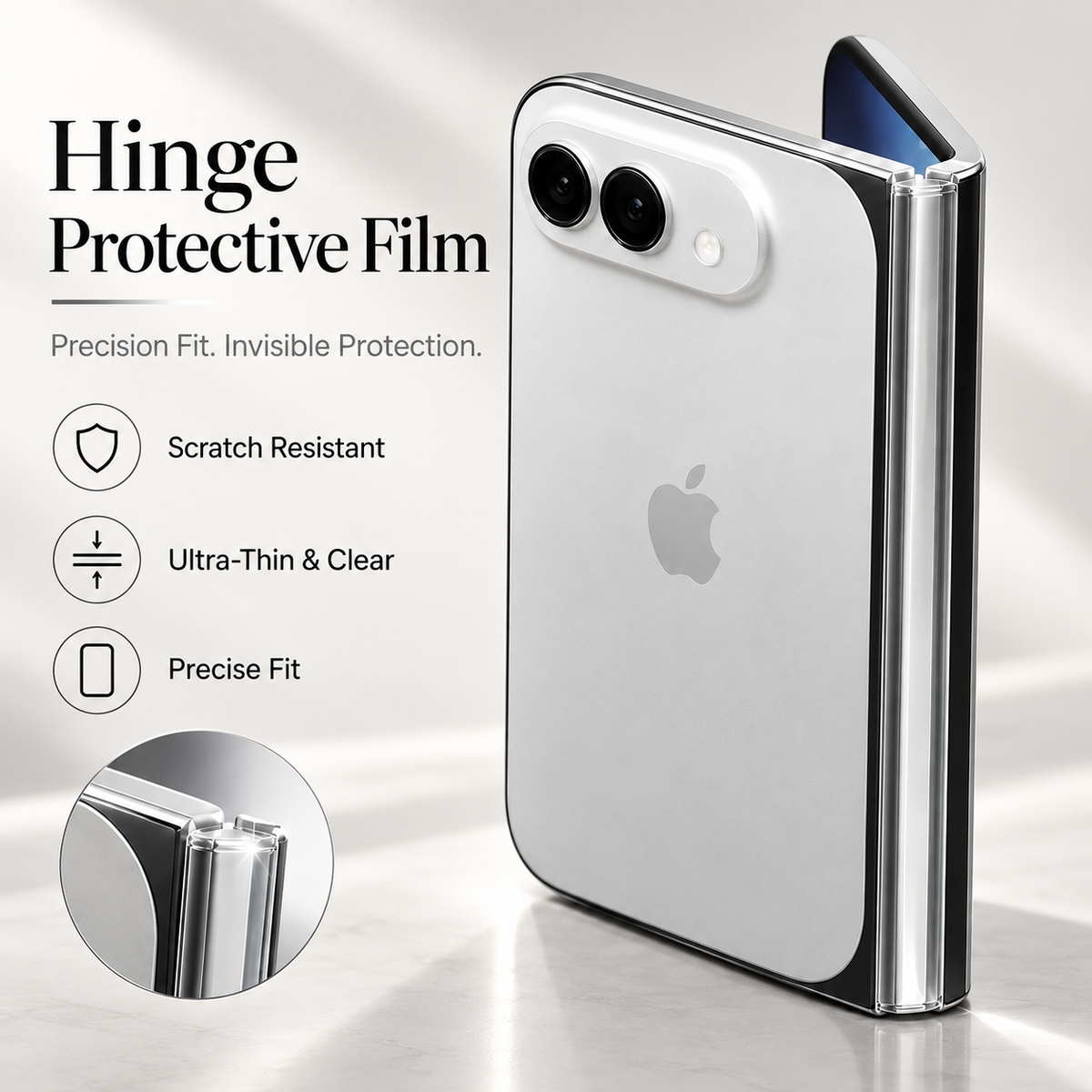 Premium iPhone Hinge Protector 2PCS Hydrogel Film HD Anti Scratch Anti Fingerprint Clear Middle Folding Protection Film Set for Foldable Phones