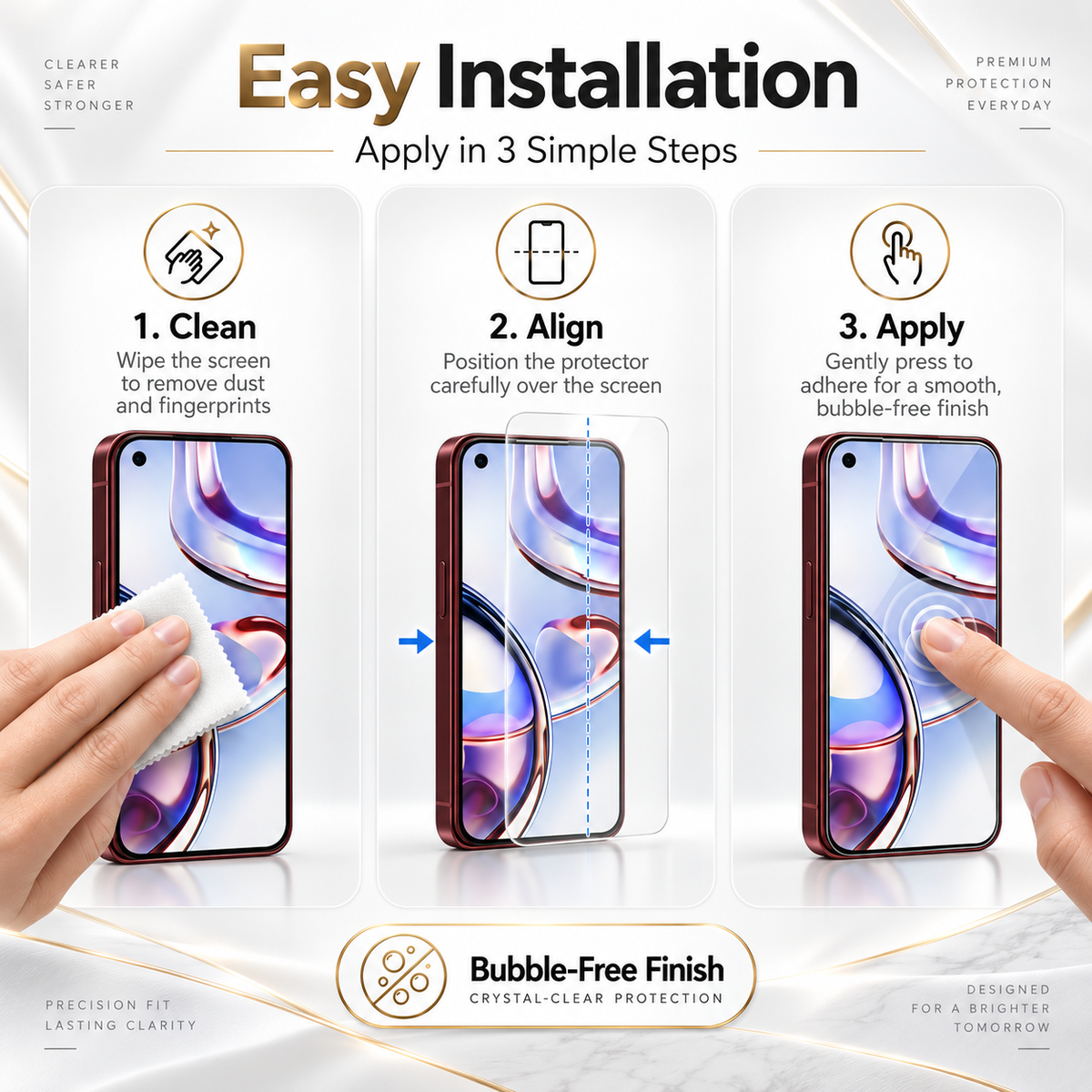 Premium iPhone Screen Protector 3 Pack 9H Tempered Glass HD Clear Front Film Scratch Resistant Protective Screen Cover Compatible with iPhone Full Fit