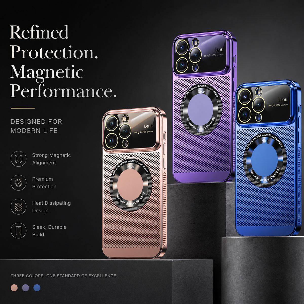 Luxury iPhone Case MagSafe Compatible Heat Dissipation Metal Frame Shockproof Protective Cover Camera Lens Protection Electroplated Design Slim Profile