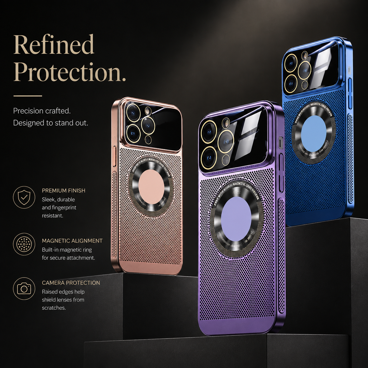 Luxury iPhone Case MagSafe Compatible Heat Dissipation Metal Frame Shockproof Protective Cover Camera Lens Protection Electroplated Design Slim Profile