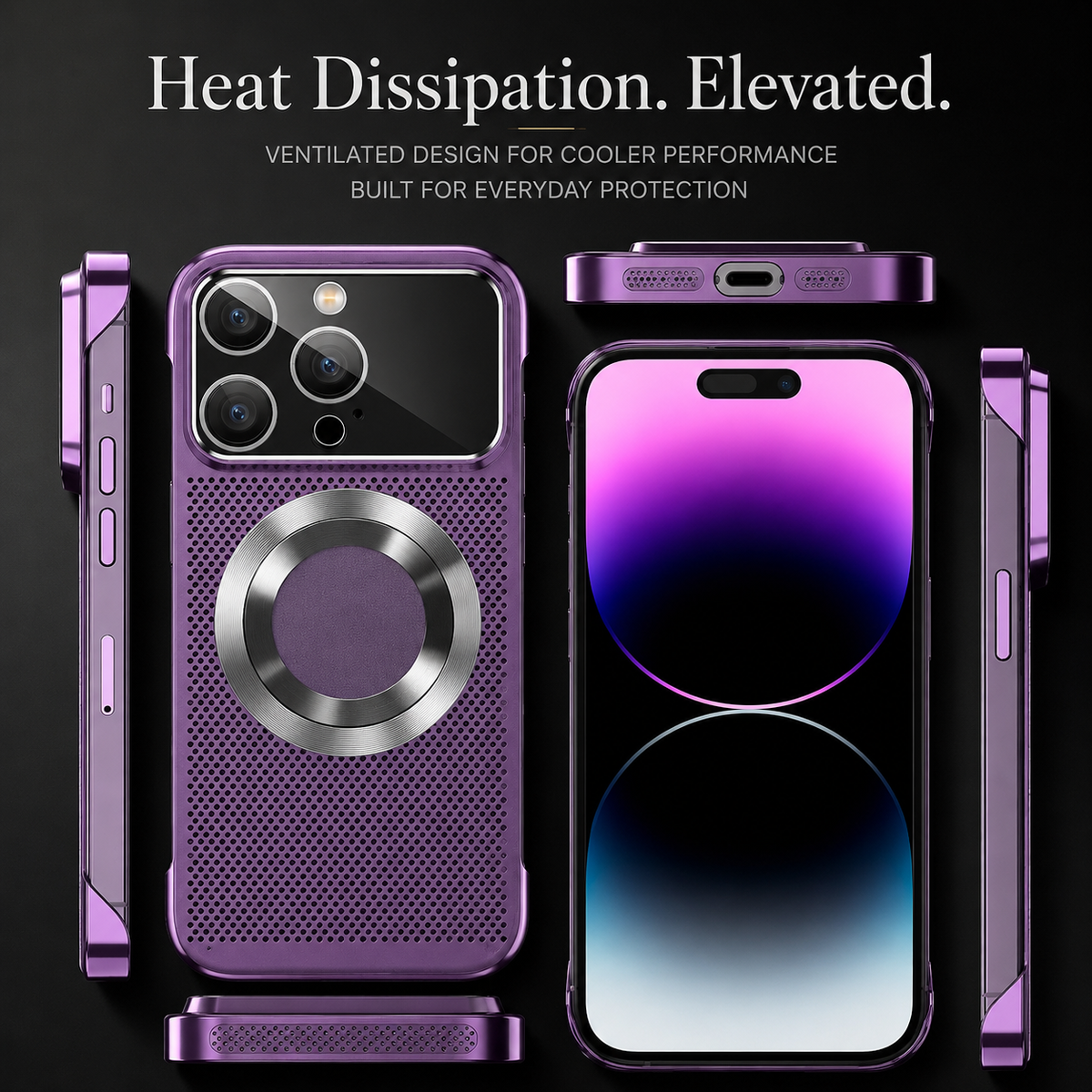Luxury iPhone Case MagSafe Compatible Heat Dissipation Metal Frame Shockproof Protective Cover Camera Lens Protection Electroplated Design Slim Profile