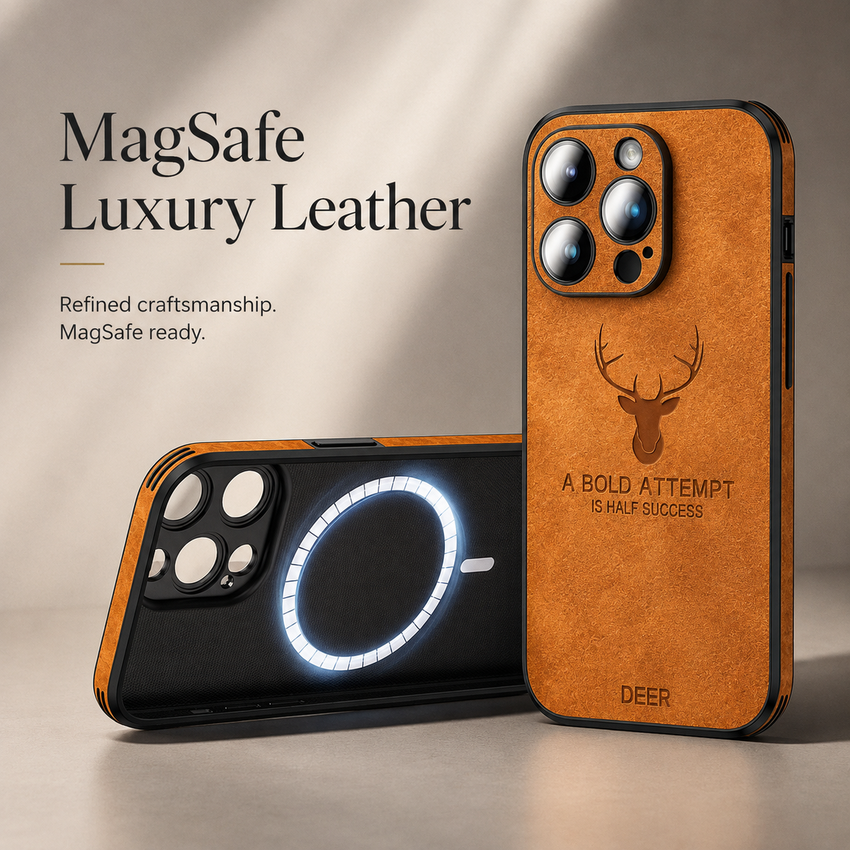 Luxury iPhone Case MagSafe Compatible Leather Texture Silicone Shockproof Protective Cover Camera Lens Protection Slim Bumper Anti Scratch Soft Grip