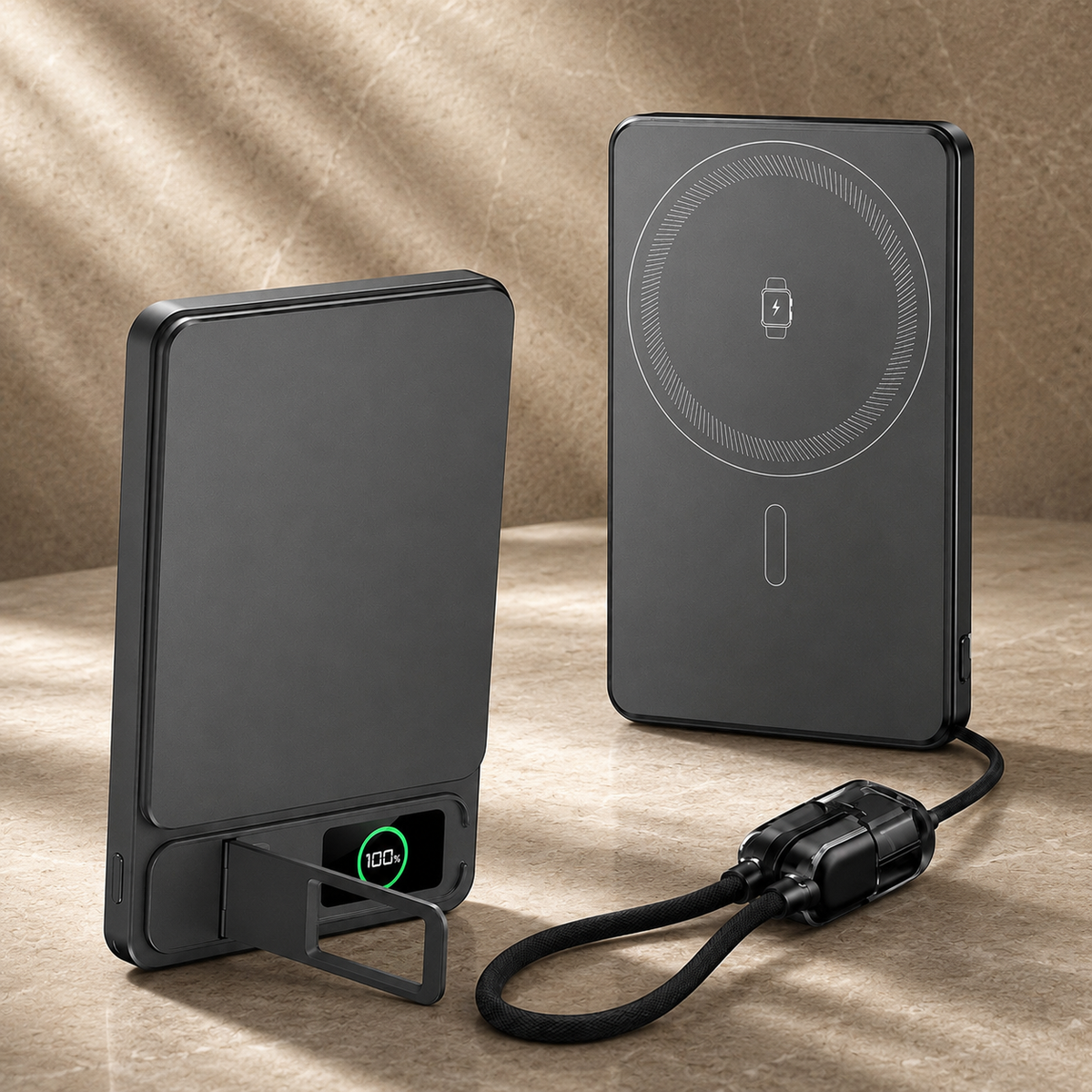 Premium 3 in 1 Magnetic Wireless Power Bank 20W Fast Charging Portable Battery Built In Stand Digital Display Watch Charger Compatible with iPhone