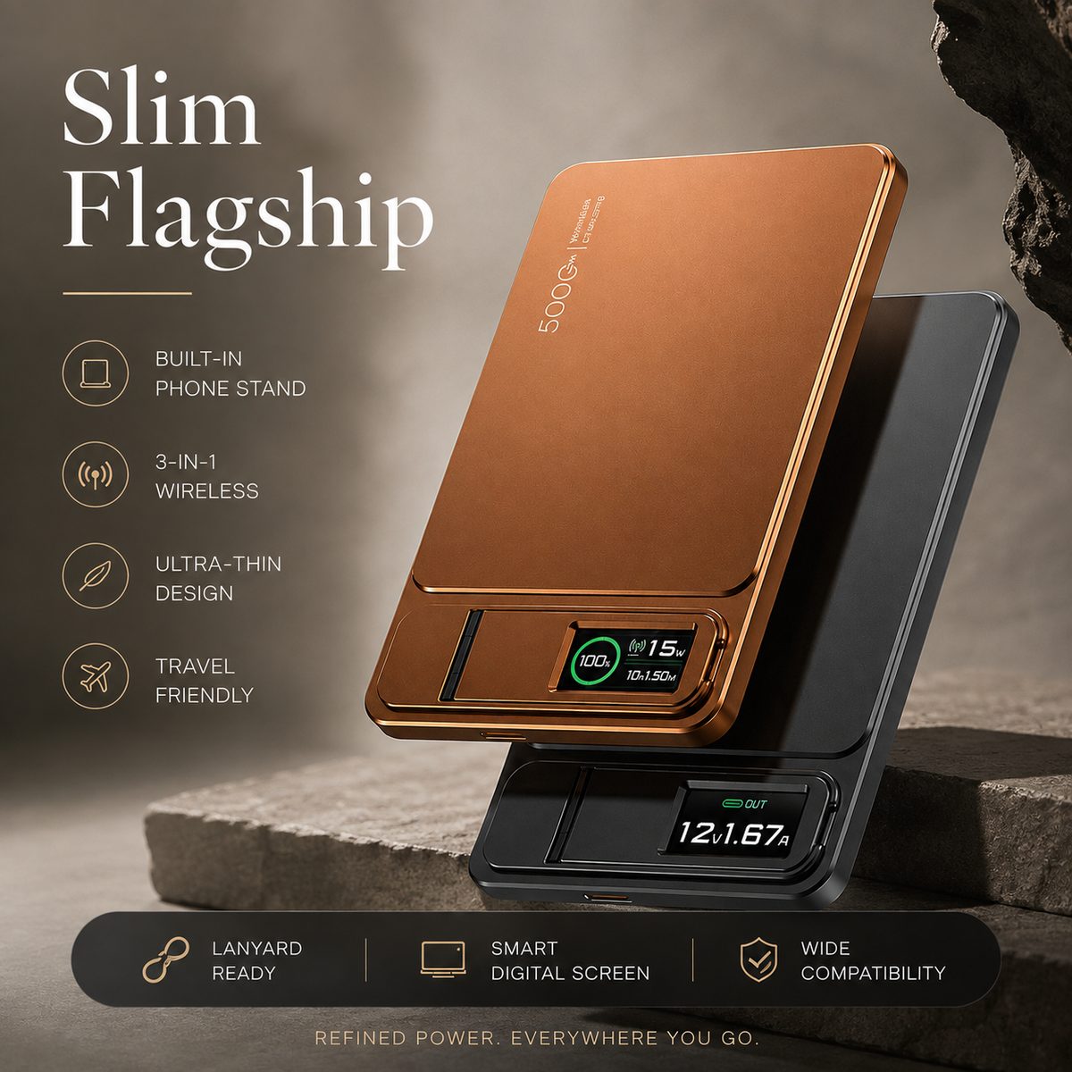 Premium 3 in 1 Magnetic Wireless Power Bank 20W Fast Charging Portable Battery Built In Stand Digital Display Watch Charger Compatible with iPhone