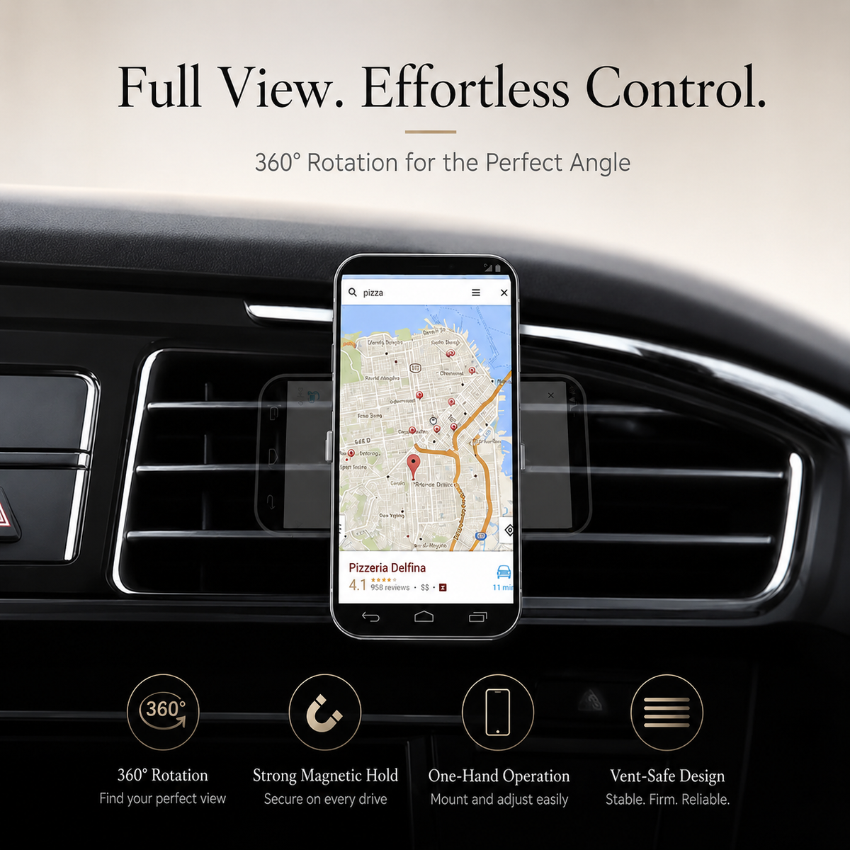 Premium 30W Magnetic Wireless Car Charger Fast Charging Phone Holder Dashboard Air Vent Mount 360 Rotation Smart Chip Anti Slip Compatible with iPhone