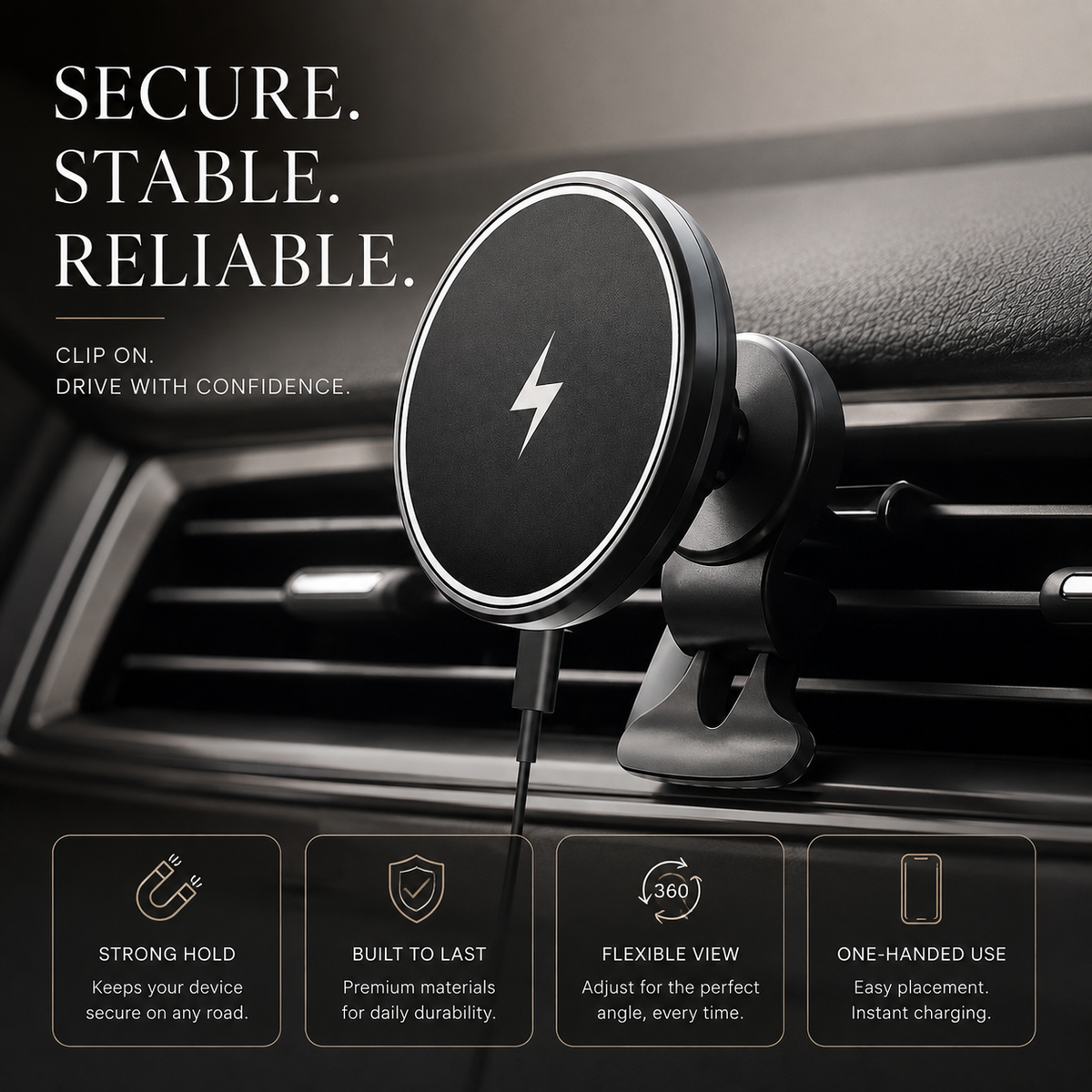 Premium 30W Magnetic Wireless Car Charger Fast Charging Phone Holder Dashboard Air Vent Mount 360 Rotation Smart Chip Anti Slip Compatible with iPhone