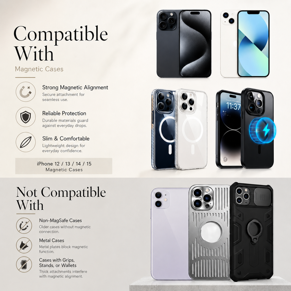 Premium 30W Magnetic Wireless Car Charger Fast Charging Phone Holder Dashboard Air Vent Mount 360 Rotation Smart Chip Anti Slip Compatible with iPhone