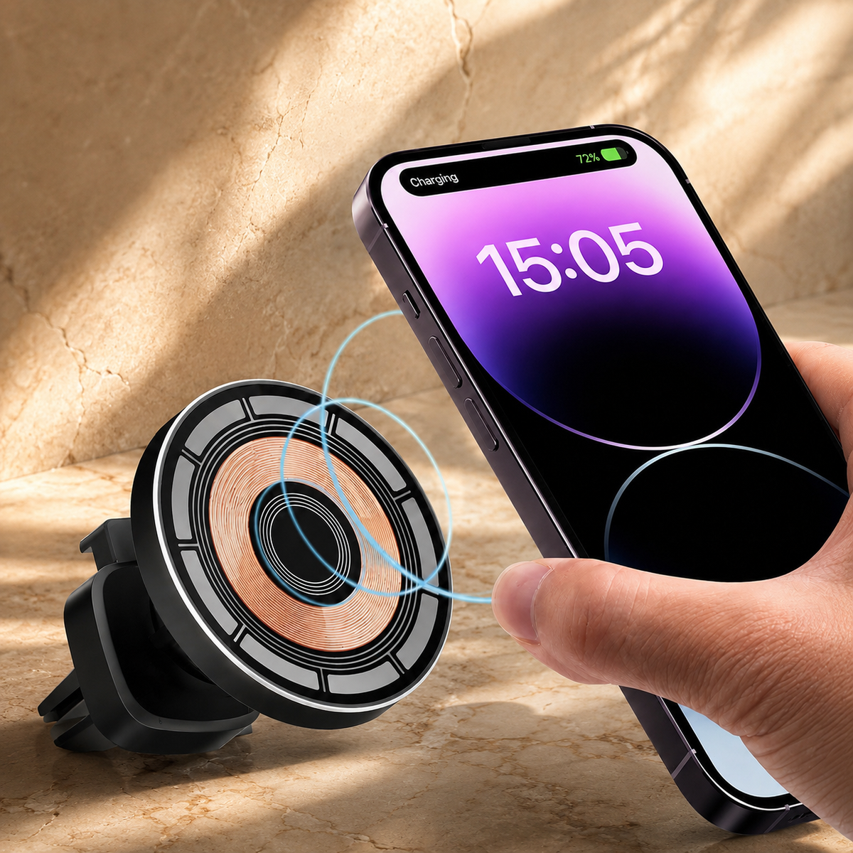 Premium 30W Magnetic Wireless Car Charger Fast Charging Phone Holder Dashboard Air Vent Mount 360 Rotation Smart Chip Anti Slip Compatible with iPhone