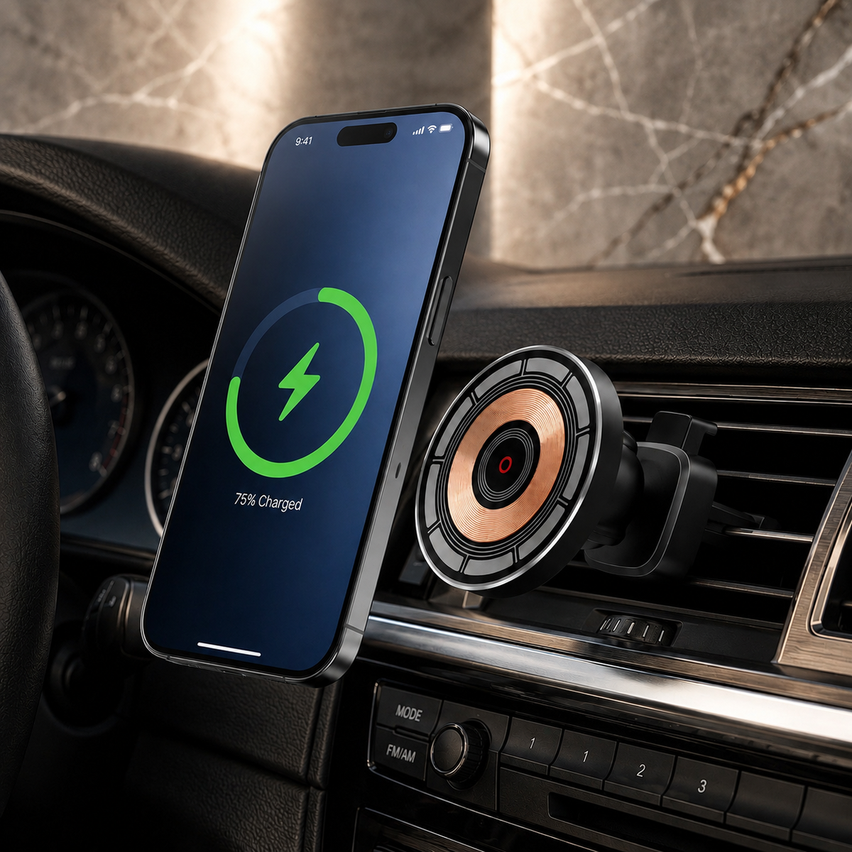Premium 30W Magnetic Wireless Car Charger Fast Charging Phone Holder Dashboard Air Vent Mount 360 Rotation Smart Chip Anti Slip Compatible with iPhone