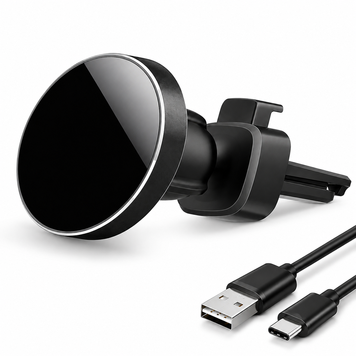 Premium 30W Magnetic Wireless Car Charger Fast Charging Phone Holder Dashboard Air Vent Mount 360 Rotation Smart Chip Anti Slip Compatible with iPhone