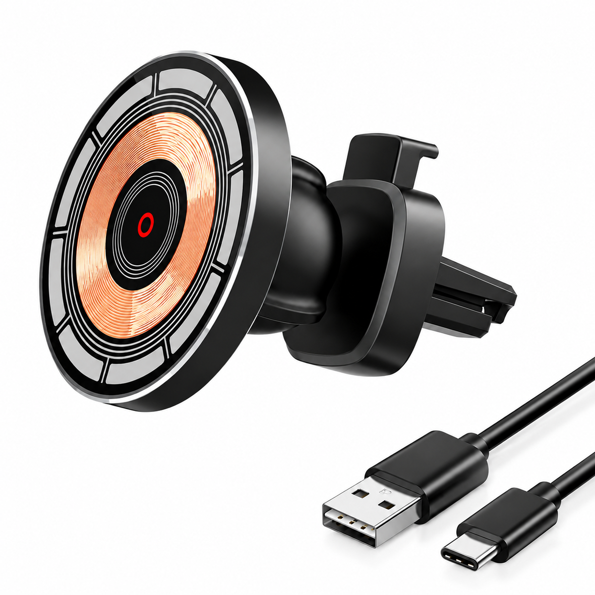 Premium 30W Magnetic Wireless Car Charger Fast Charging Phone Holder Dashboard Air Vent Mount 360 Rotation Smart Chip Anti Slip Compatible with iPhone