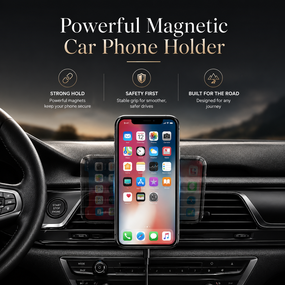 Premium 30W Magnetic Wireless Car Charger Fast Charging Phone Holder Dashboard Air Vent Mount 360 Rotation Smart Chip Anti Slip Compatible with iPhone