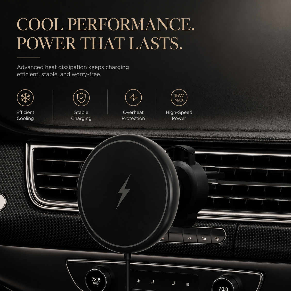 Premium 30W Magnetic Wireless Car Charger Fast Charging Phone Holder Dashboard Air Vent Mount 360 Rotation Smart Chip Anti Slip Compatible with iPhone