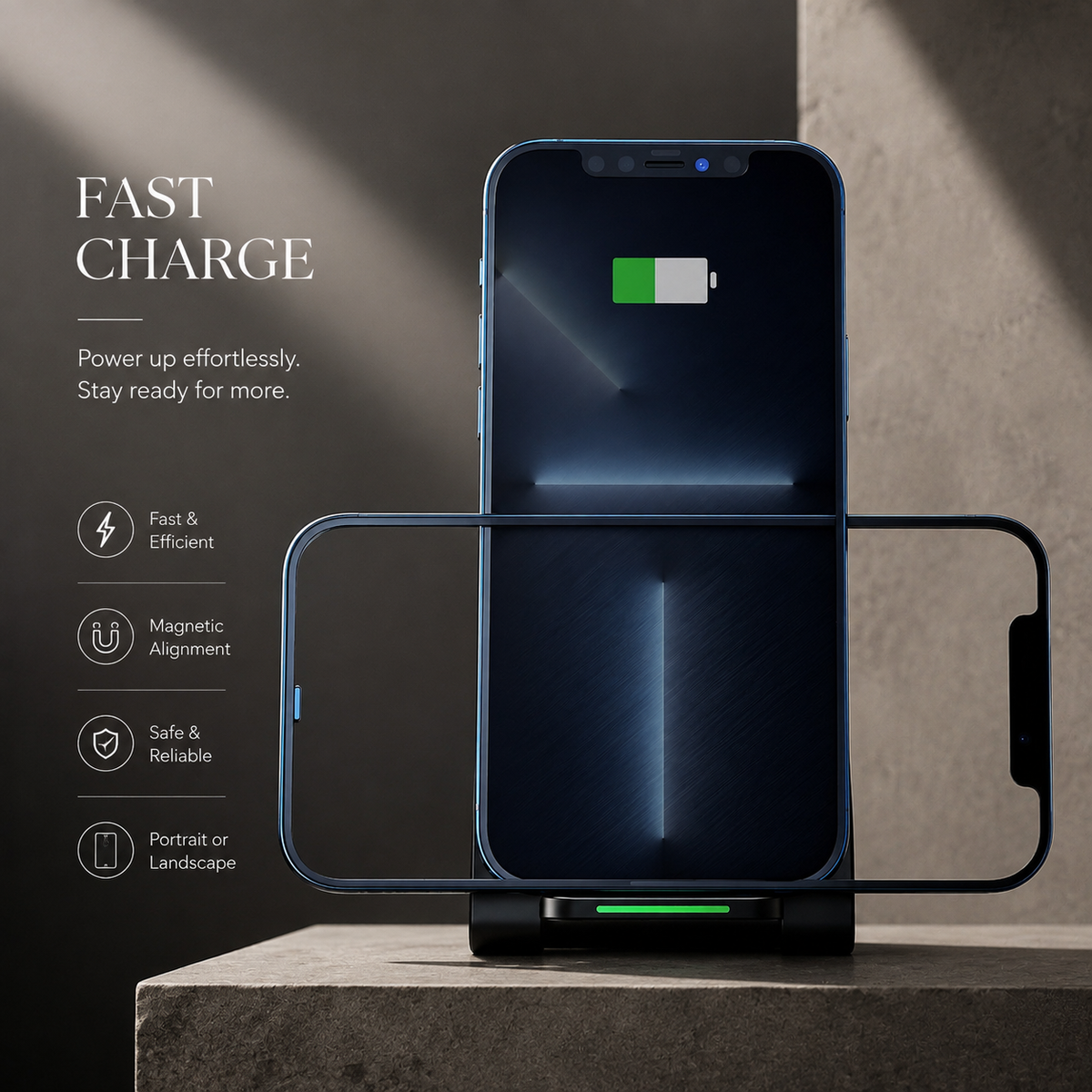 Premium 30W Wireless Charger Stand Fast Charging Foldable Phone Charging Stand USB C Vertical Horizontal Viewing Compatible with iPhone Travel Design