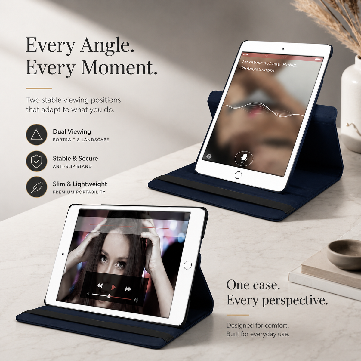 Premium 360 Rotating PU Leather iPad Case Smart Cover Auto Sleep Wake Shockproof Stand Multi Angle Tablet Protective Case Compatible with iPad