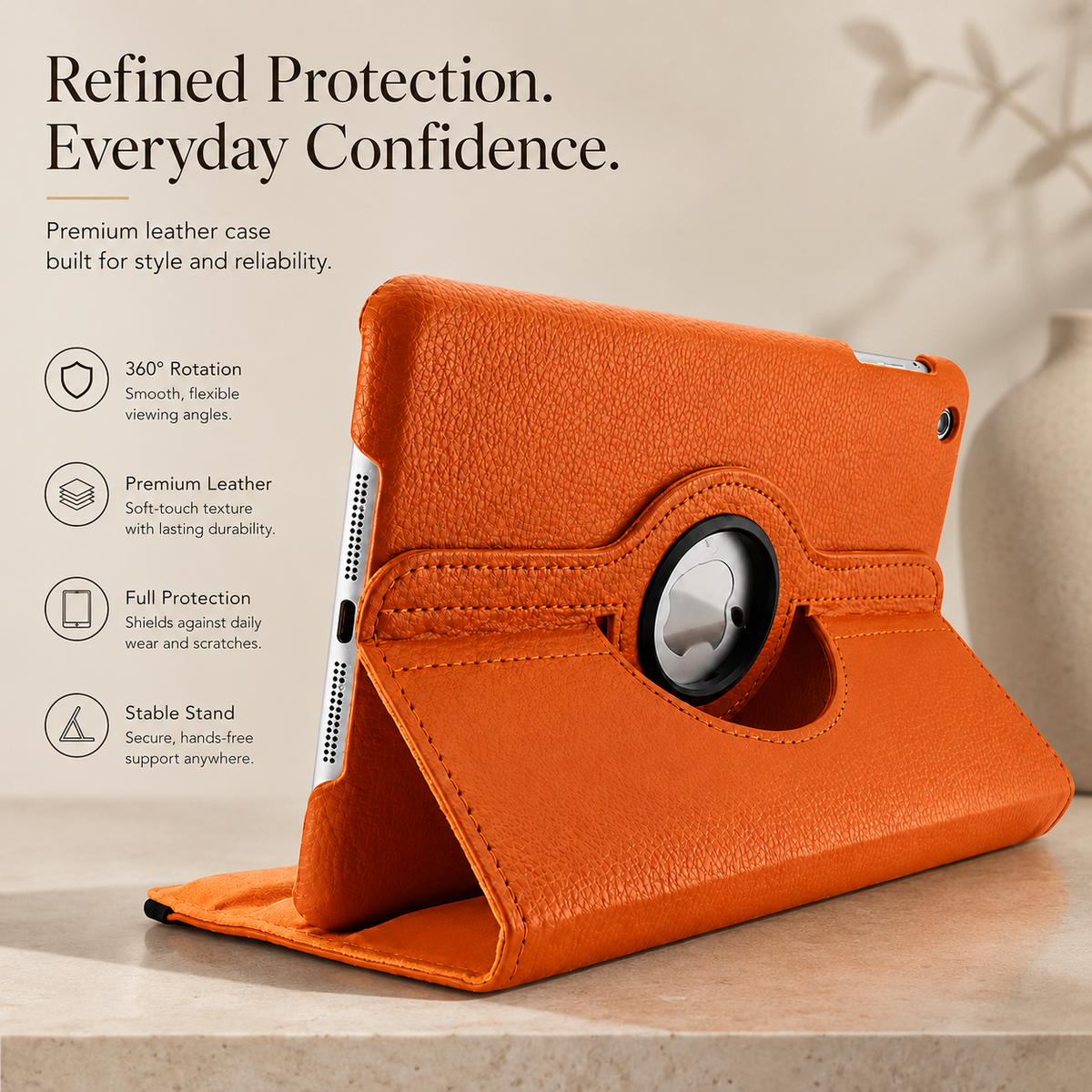 Premium 360 Rotating PU Leather iPad Case Smart Cover Auto Sleep Wake Shockproof Stand Multi Angle Tablet Protective Case Compatible with iPad