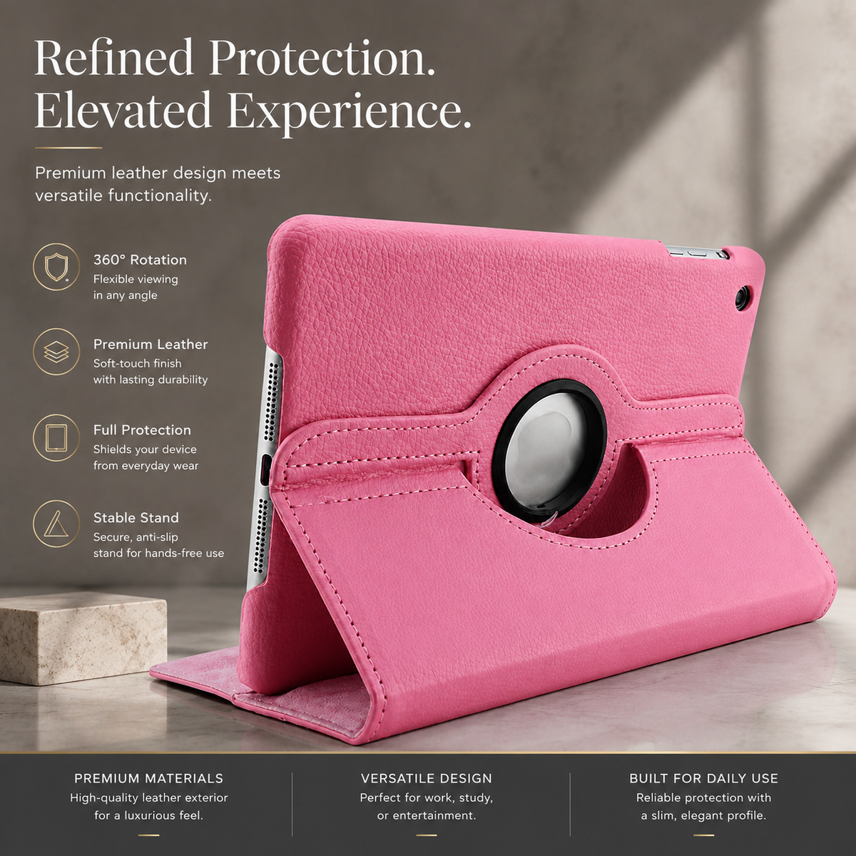 Premium 360 Rotating PU Leather iPad Case Smart Cover Auto Sleep Wake Shockproof Stand Multi Angle Tablet Protective Case Compatible with iPad