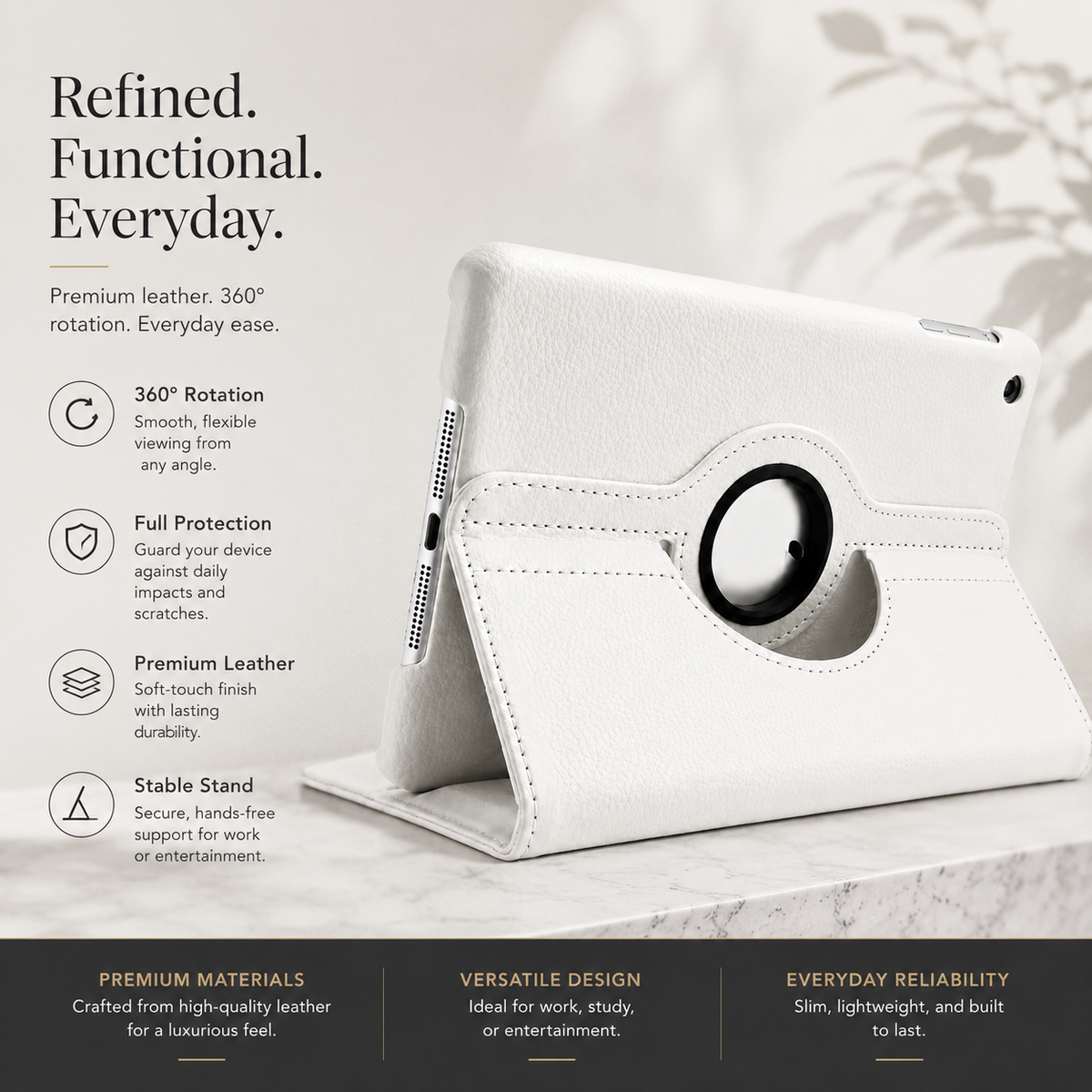 Premium 360 Rotating PU Leather iPad Case Smart Cover Auto Sleep Wake Shockproof Stand Multi Angle Tablet Protective Case Compatible with iPad