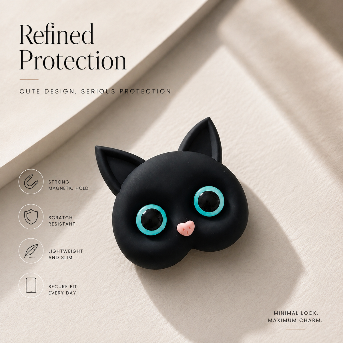 Premium 3D Cat Phone Grip Holder Korean INS Style Air Cushion Finger Ring Stand Foldable Rotating Anti Drop Smartphone Accessory Compatible with iPhone