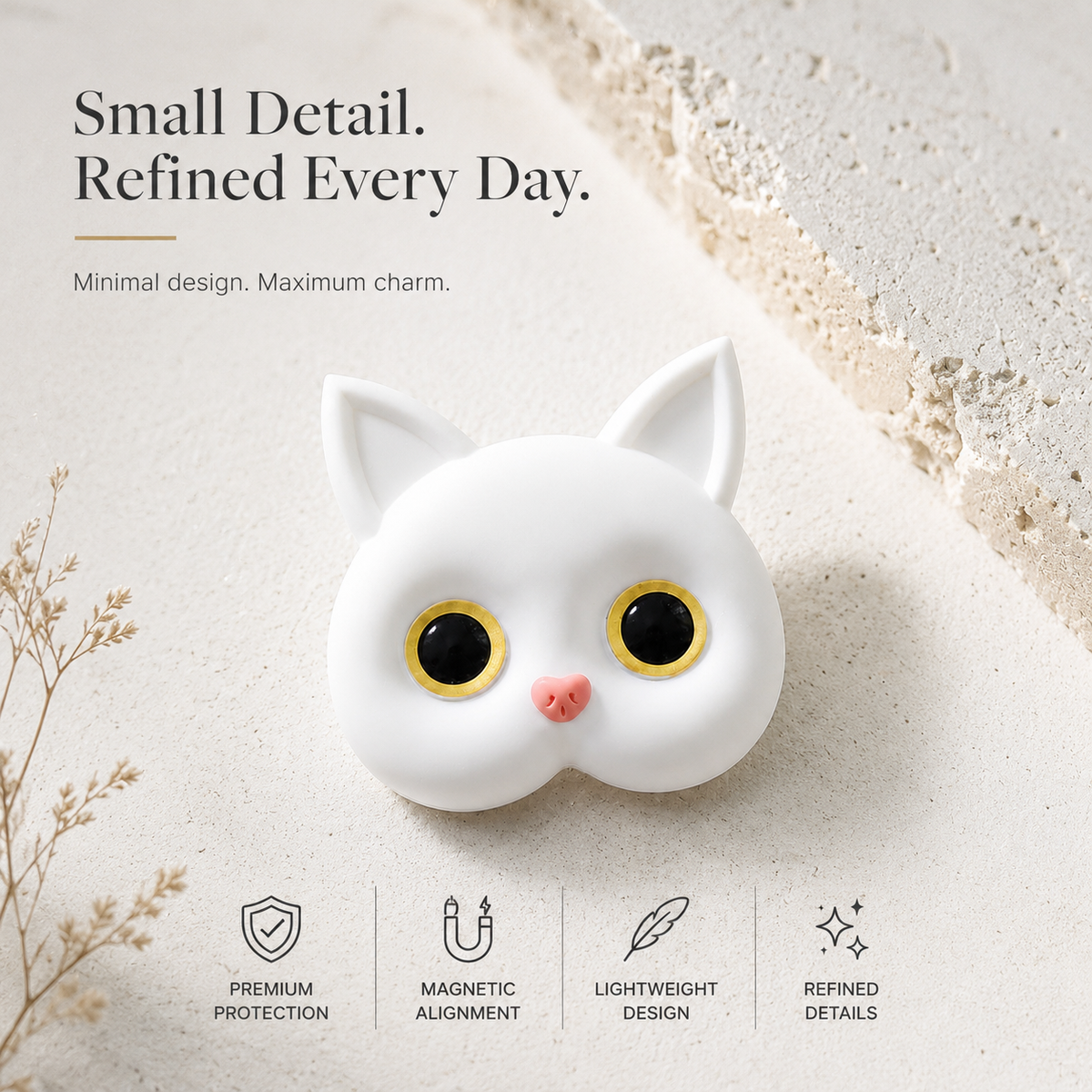 Premium 3D Cat Phone Grip Holder Korean INS Style Air Cushion Finger Ring Stand Foldable Rotating Anti Drop Smartphone Accessory Compatible with iPhone