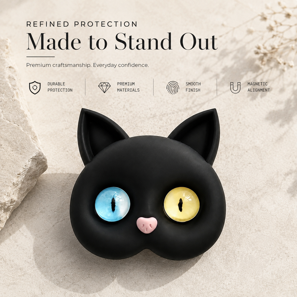 Premium 3D Cat Phone Grip Holder Korean INS Style Air Cushion Finger Ring Stand Foldable Rotating Anti Drop Smartphone Accessory Compatible with iPhone
