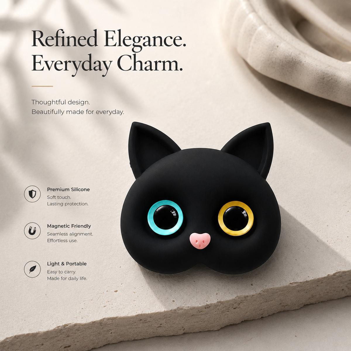 Premium 3D Cat Phone Grip Holder Korean INS Style Air Cushion Finger Ring Stand Foldable Rotating Anti Drop Smartphone Accessory Compatible with iPhone
