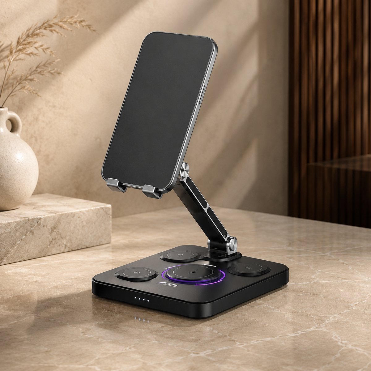 Premium 4 in 1 Magnetic Wireless Charging Station 15W Fast Charger Foldable Stand Phone Watch Earbuds LED USB Type C Compatible with iPhone