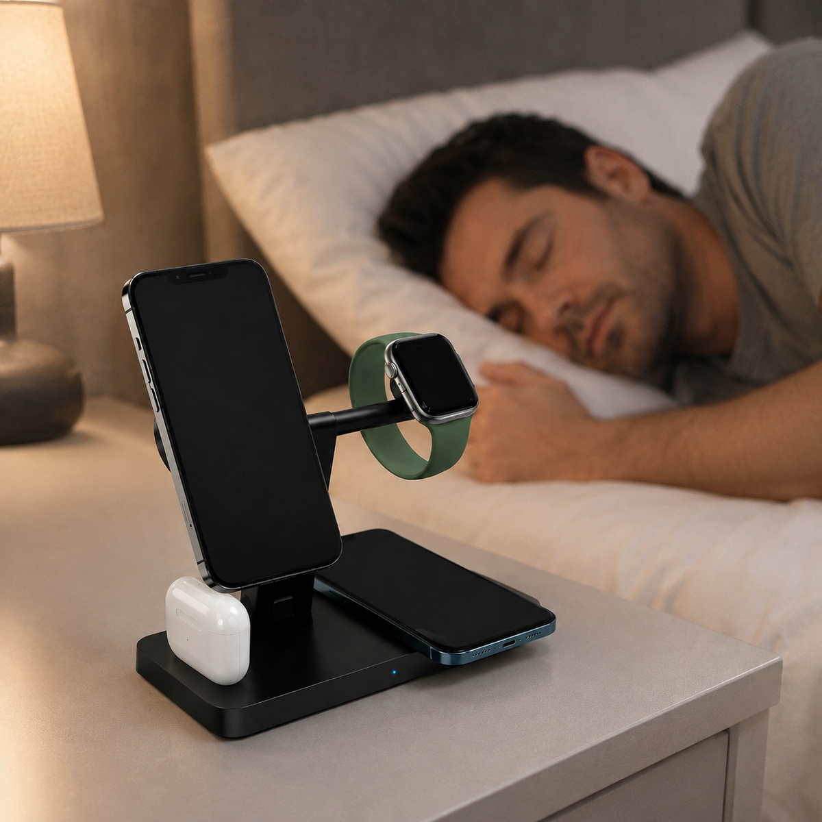 Premium 5 in 1 Magnetic Wireless Charging Station 30W Fast Qi Charger Foldable Stands LED Night Lights USB Type C Multi Devices Compatible with iPhone