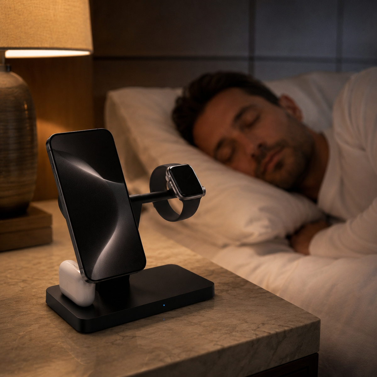Premium 5 in 1 Magnetic Wireless Charging Station 30W Fast Qi Charger Foldable Stands LED Night Lights USB Type C Multi Devices Compatible with iPhone
