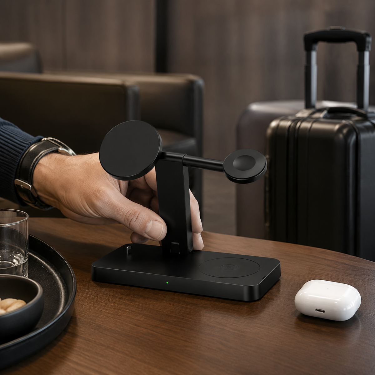 Premium 5 in 1 Magnetic Wireless Charging Station 30W Fast Qi Charger Foldable Stands LED Night Lights USB Type C Multi Devices Compatible with iPhone