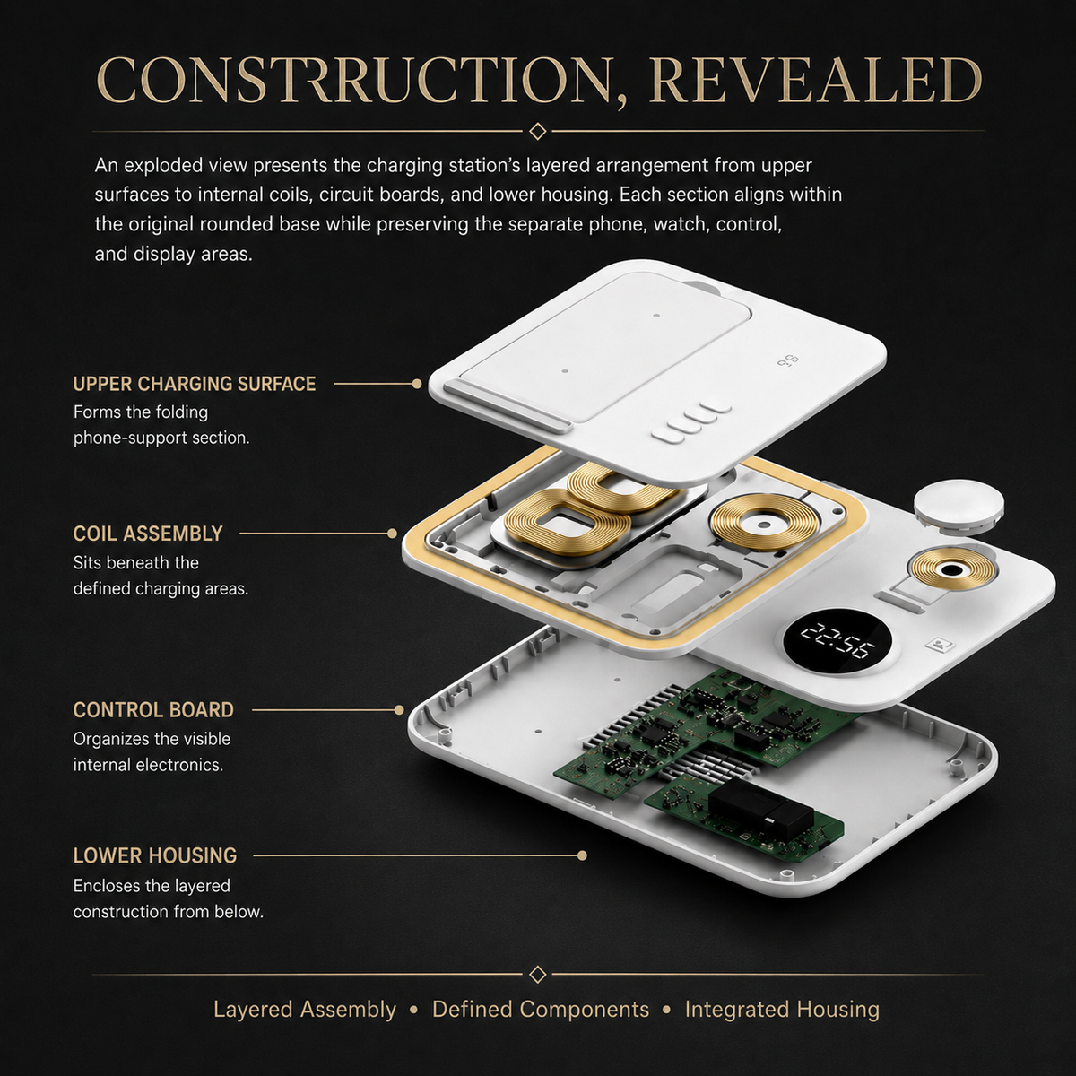 Premium 5 in 1 Wireless Charging Station 30W Fast Qi Charger Foldable Dock RGB LED Alarm Clock USB Type C Multi Device Charging Stand Compatible with iPhone