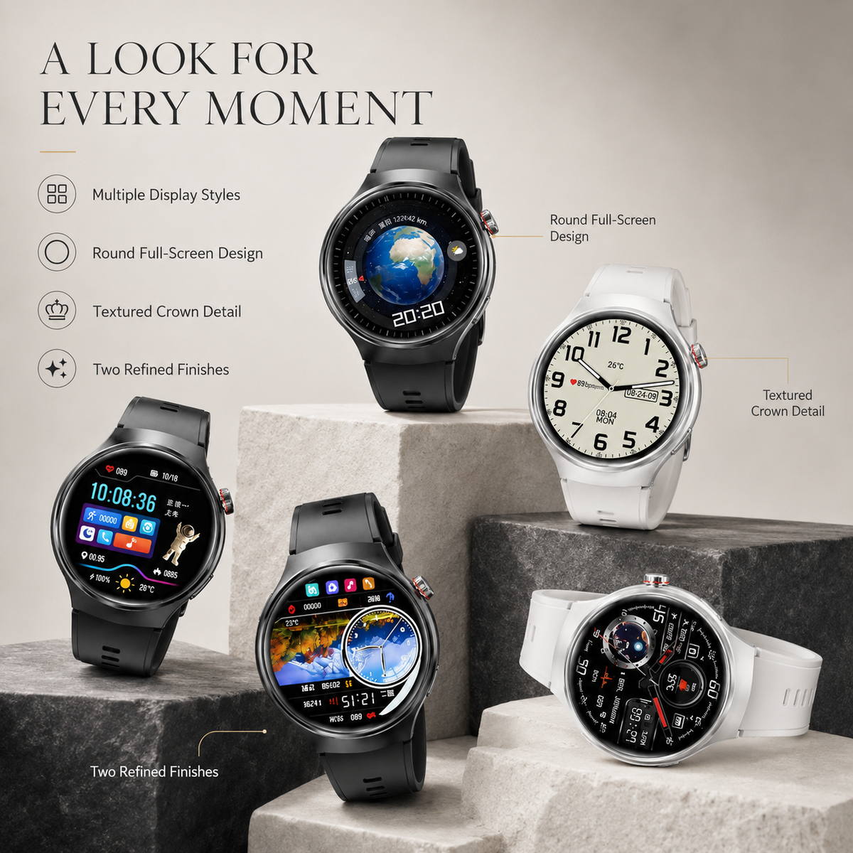 Premium AMOLED GPS Smart Watch 1.46 Inch HD Display Bluetooth Calling Fitness Tracker Health Monitor Wireless Charging NFC Smartwatch Compatible with iPhone