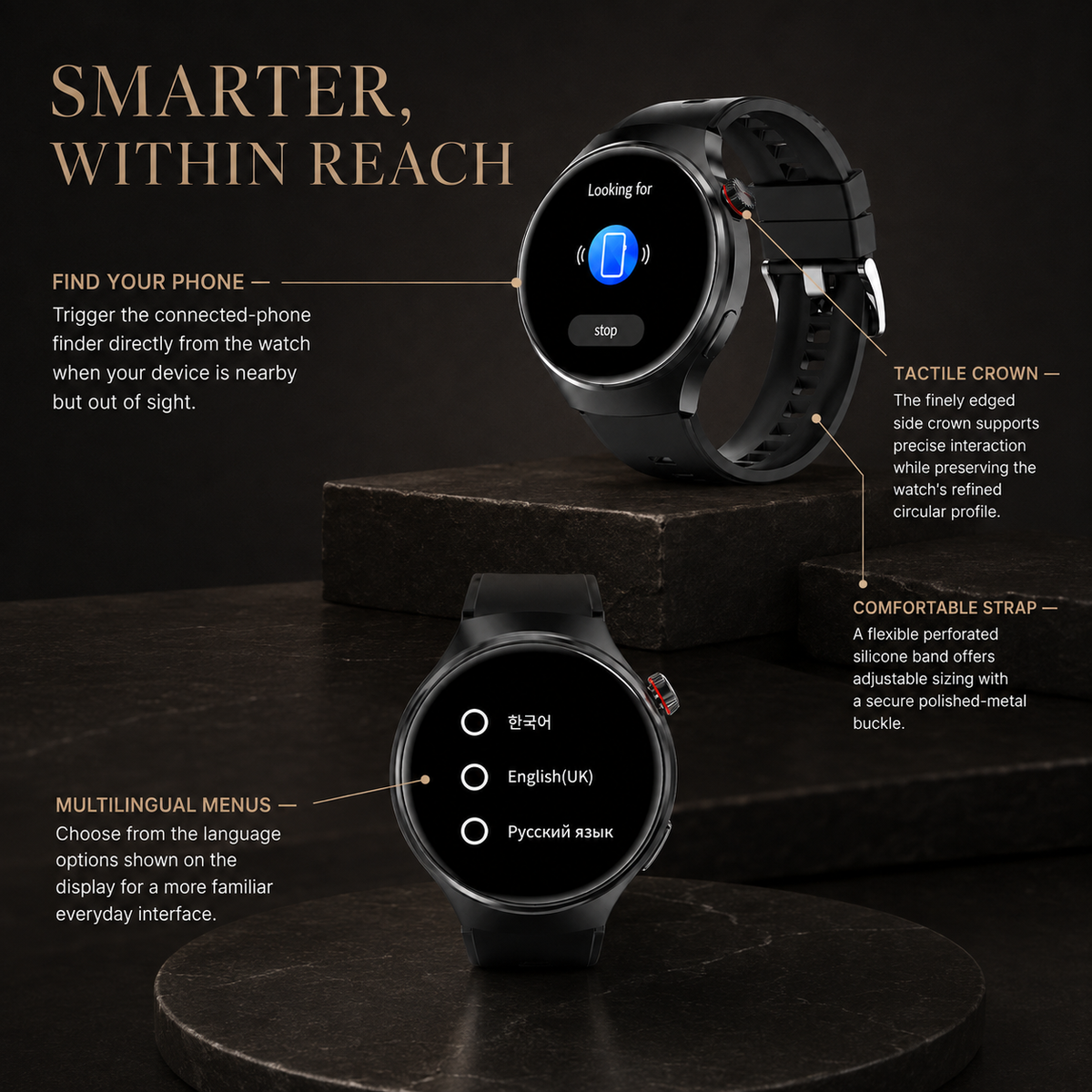 Premium AMOLED GPS Smart Watch 1.46 Inch HD Display Bluetooth Calling Fitness Tracker Health Monitor Wireless Charging NFC Smartwatch Compatible with iPhone