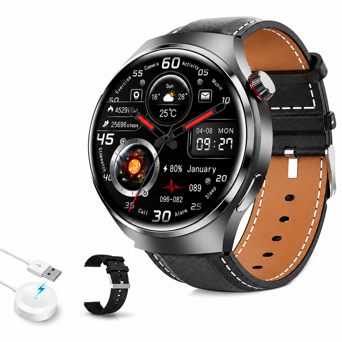 Premium AMOLED GPS Smart Watch 1.46 Inch HD Display Bluetooth Calling Fitness Tracker Health Monitor Wireless Charging NFC Smartwatch Compatible with iPhone