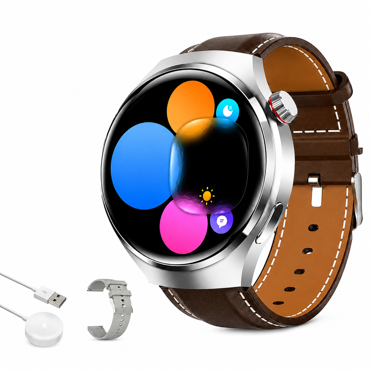 Premium AMOLED GPS Smart Watch 1.46 Inch HD Display Bluetooth Calling Fitness Tracker Health Monitor Wireless Charging NFC Smartwatch Compatible with iPhone