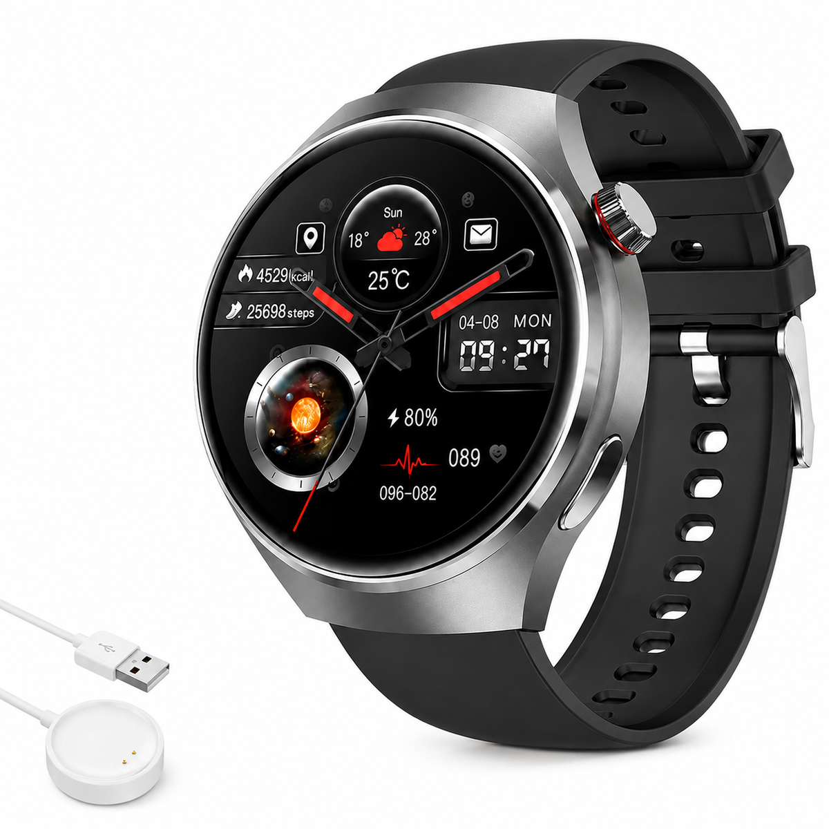 Premium AMOLED GPS Smart Watch 1.46 Inch HD Display Bluetooth Calling Fitness Tracker Health Monitor Wireless Charging NFC Smartwatch Compatible with iPhone
