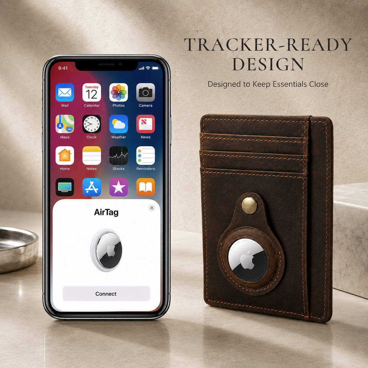 Premium AirTag Wallet Leather Card Holder RFID Blocking Slim Anti Lost Scratch Resistant Cash Coin Holder Travel Wallet Compatible with iPhone