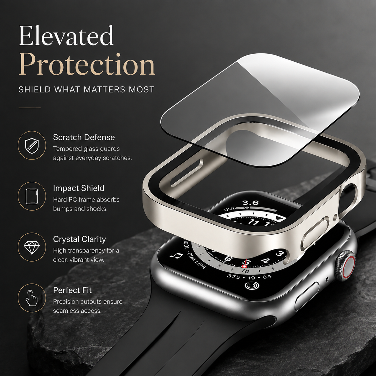 Premium Apple Watch Tempered Glass Case Full Coverage Screen Protector Shock Resistant Cover Scratch Resistant Slim Edge Protection Compatible with Apple Watch