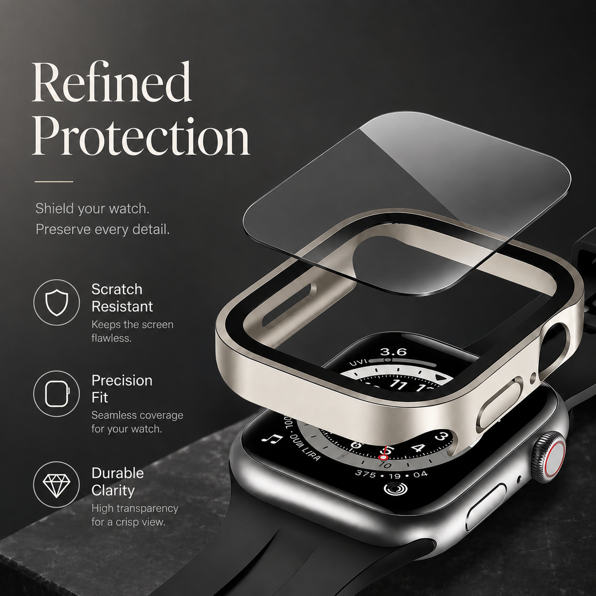 Premium Apple Watch Tempered Glass Case Full Coverage Screen Protector Shock Resistant Cover Scratch Resistant Slim Edge Protection Compatible with Apple Watch