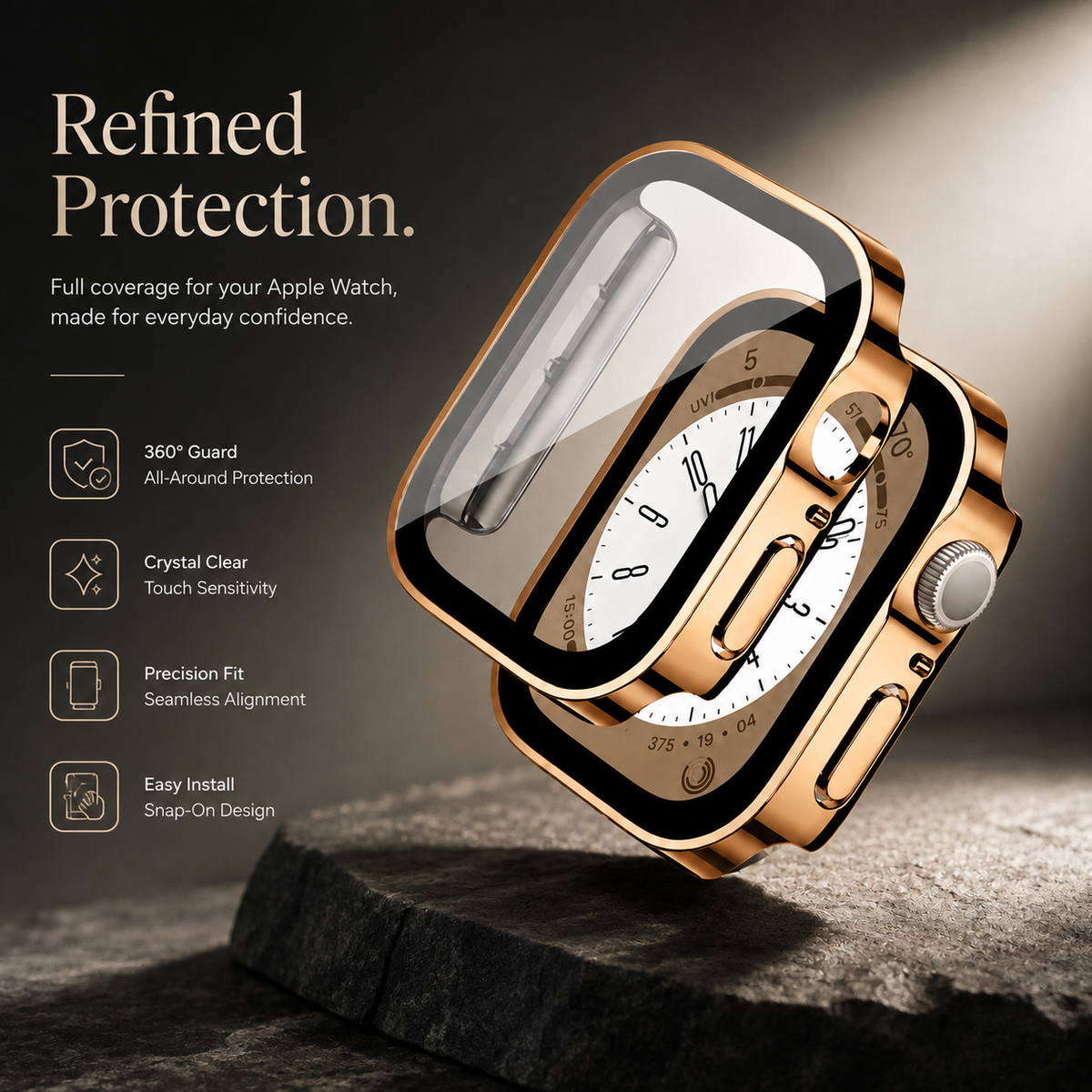Premium Apple Watch Tempered Glass Case Full Coverage Screen Protector Shock Resistant Cover Scratch Resistant Slim Edge Protection Compatible with Apple Watch