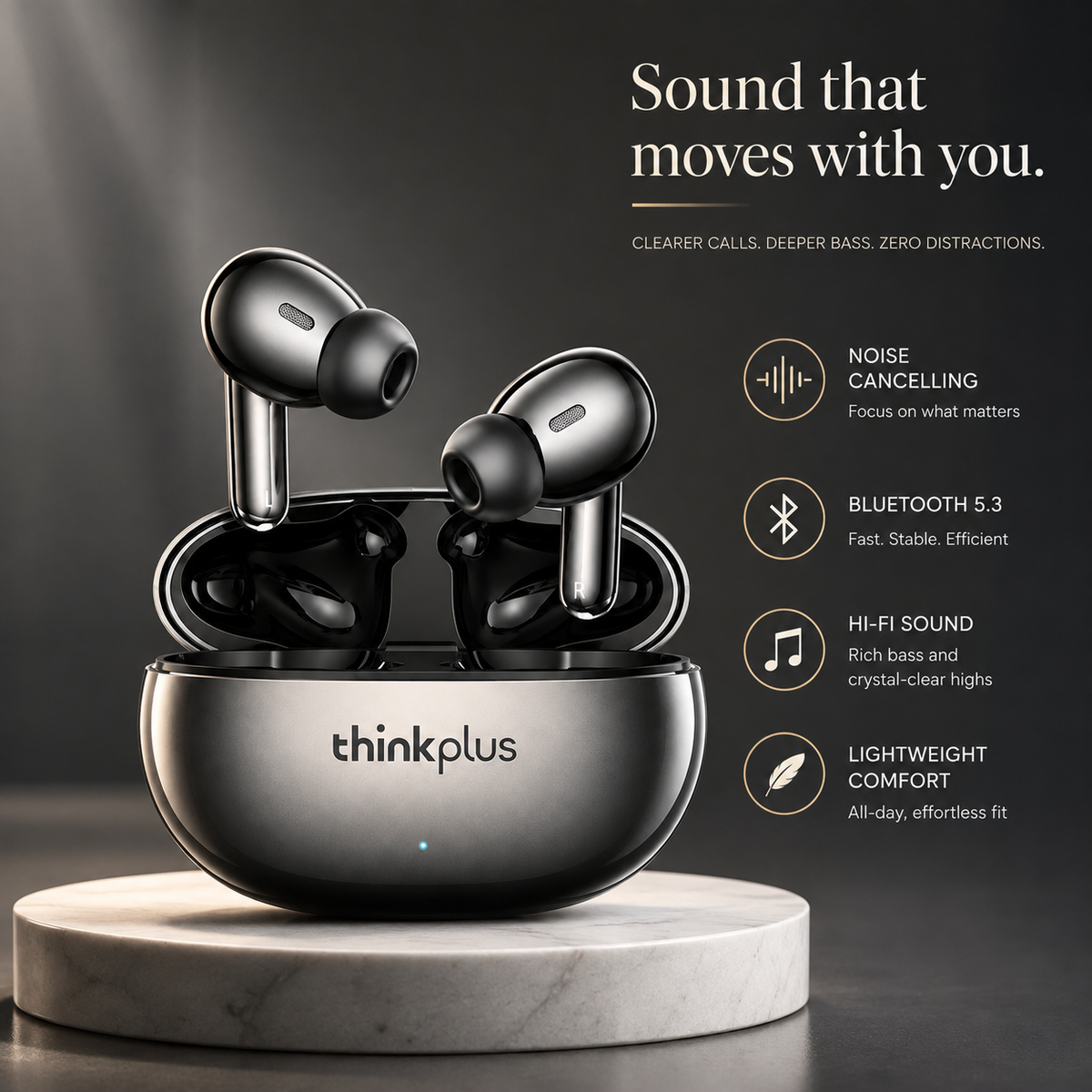 Premium Bluetooth 5.3 Wireless Earbuds Stereo In Ear Headphones Clear Microphone Sport Fit Low Latency Charging Case TWS Compatible with iPhone