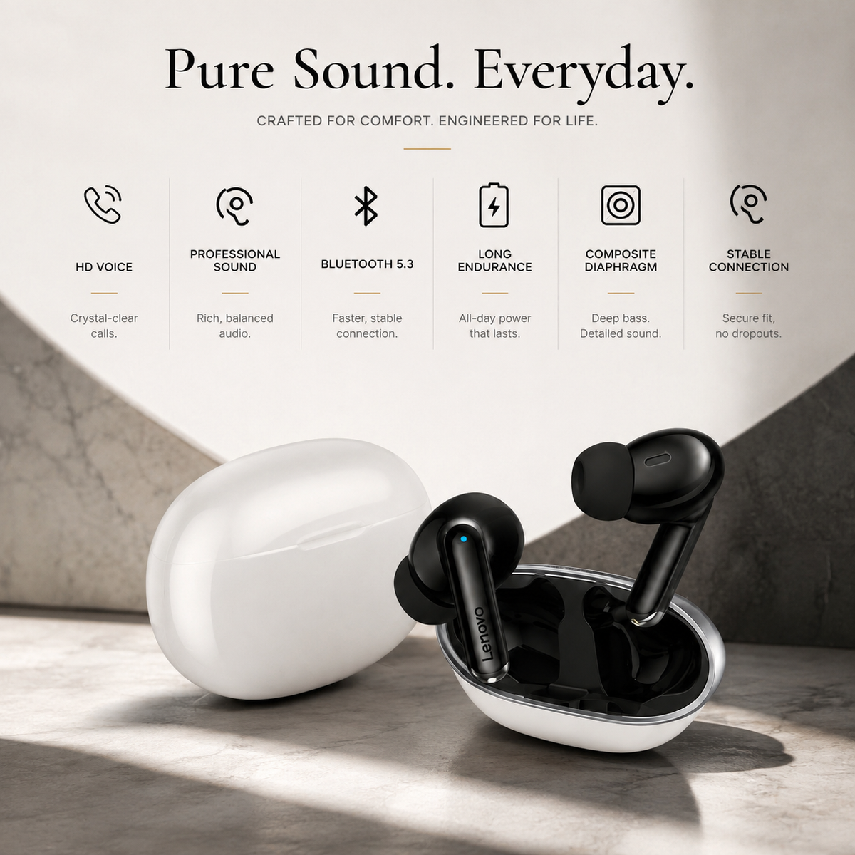 Premium Bluetooth 5.3 Wireless Earbuds Stereo In Ear Headphones Clear Microphone Sport Fit Low Latency Charging Case TWS Compatible with iPhone