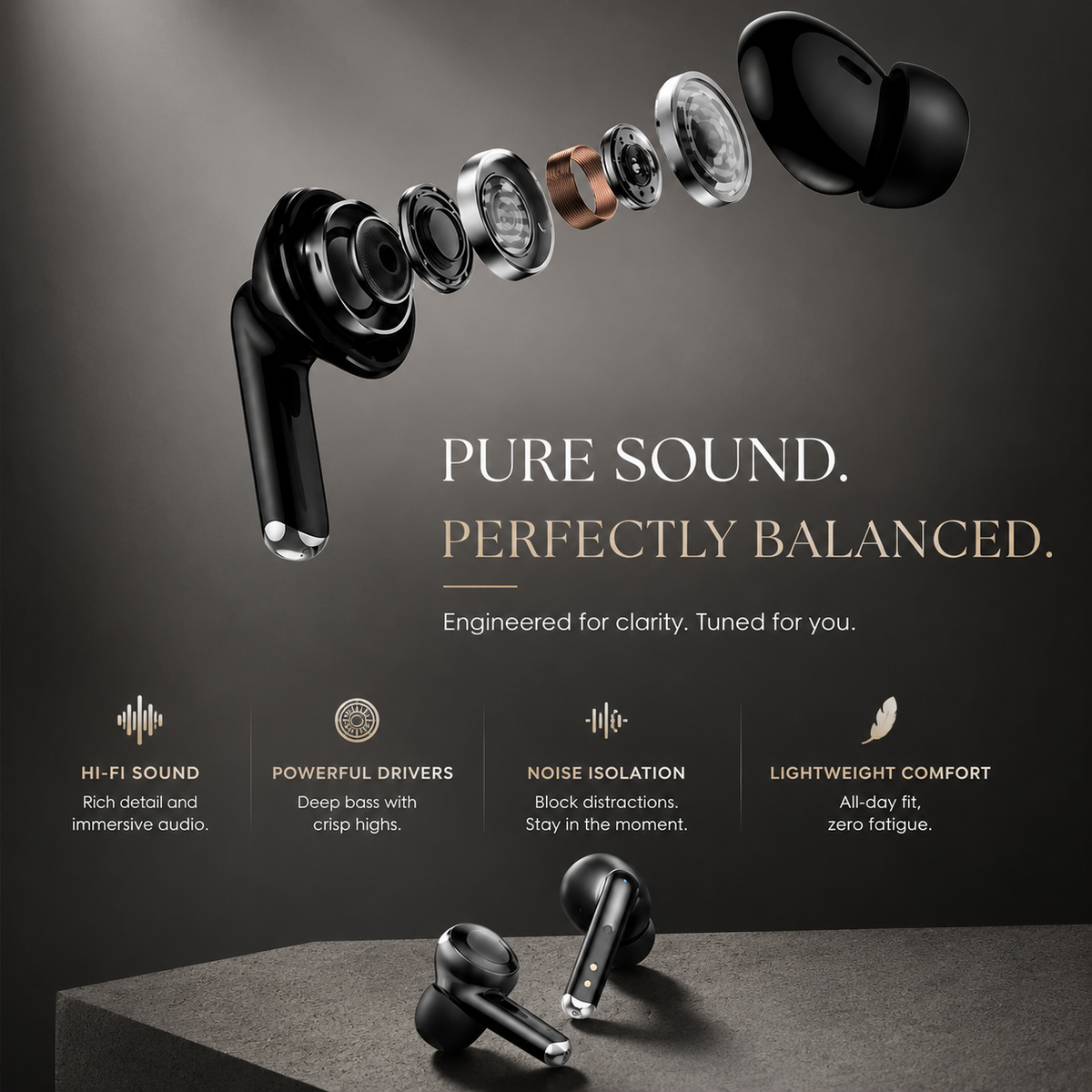 Premium Bluetooth 5.3 Wireless Earbuds Stereo In Ear Headphones Clear Microphone Sport Fit Low Latency Charging Case TWS Compatible with iPhone